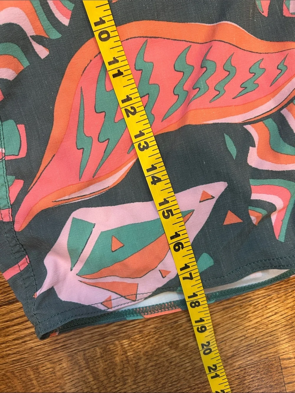 Volcom Dark Green Swim Shorts with Coral & Mint Tropical Print - Size 32